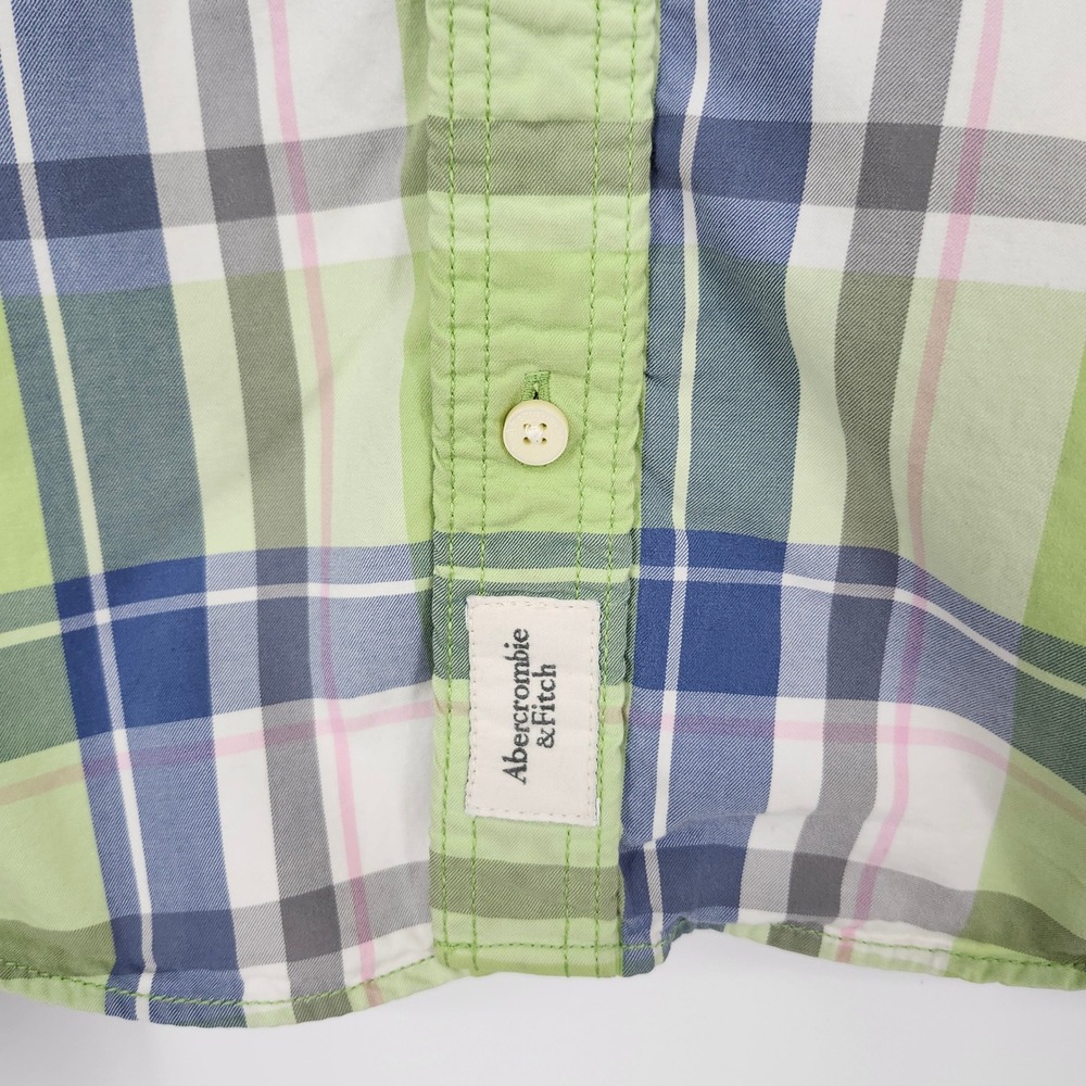 Abercrombie Fitch Mens Muscle Fit Shirt Small Green Blue Plaid Frat Boy Prep - Picture 10 of 10